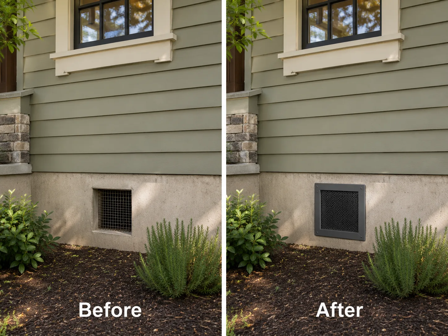 Before and after foundation vent upgrade