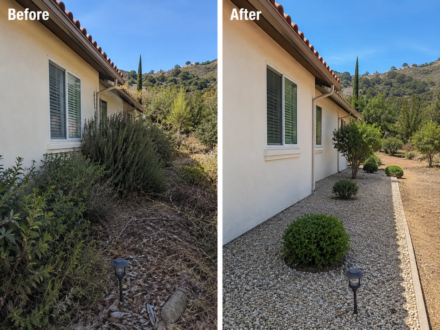 Clean defensible space landscaping around a home